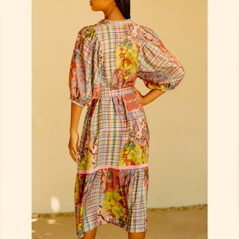Anthropologie Multicolor Plaid and Floral Dress - Picture 2 of 12